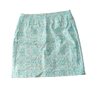 Lulu-B Aqua Blue And White Patterned Pencil Skirt Size 4